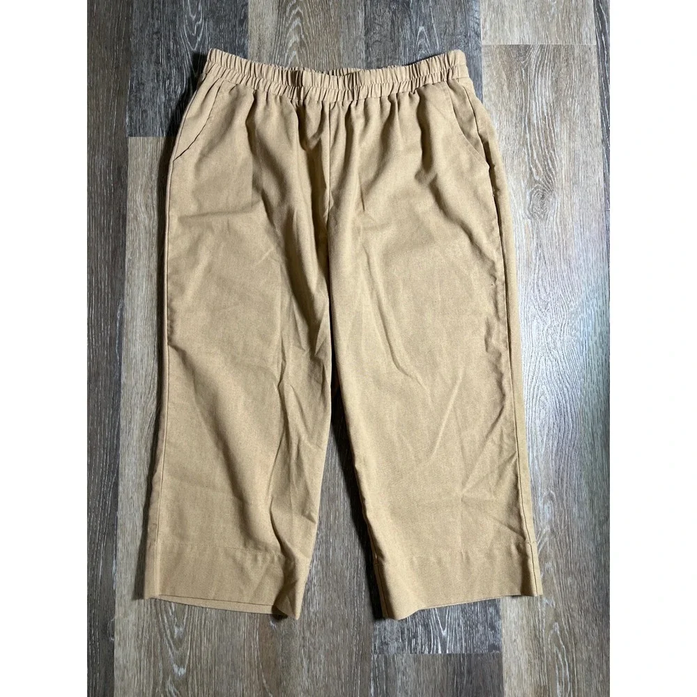 Unbranded‎ Tan Cotton Cropped Wide Leg Pants XL Elastic Waist Pockets Camel